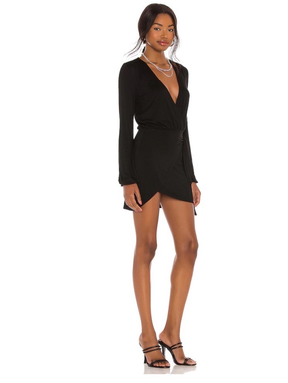 Lovers + Friends Emmy Black Long-Sleeve Wrap Dress